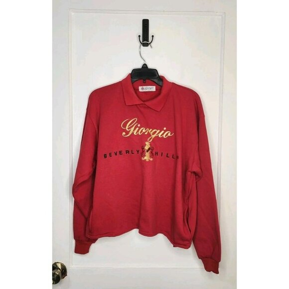Vtg Giorgio Beverly Hills Red Crewneck Sweatshirt W/ Collar Size XL Embroidered - Picture 1 of 6
